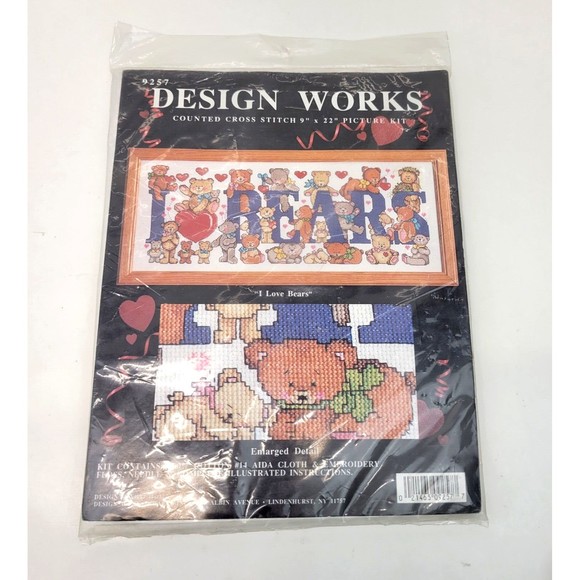 Design Works Cross Stitch Kit I Love Bears 9257 Teddy Bears 9 x 22 NEW Sealed - Picture 3 of 8